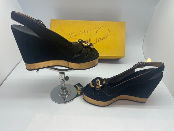 1930’s/1940’s SZ:5M TED SAVAL Black suede gold le… - image 2