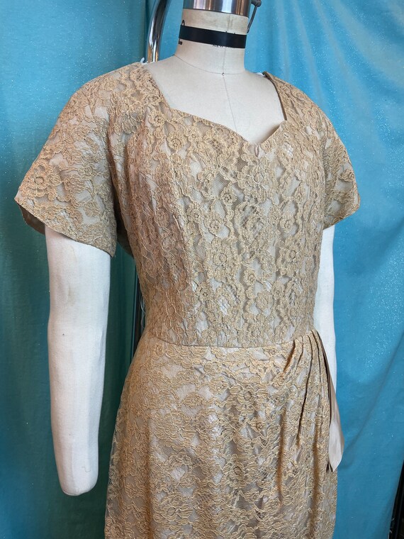 1950s W:33 GLEN JOAN gold beige lace acetate dres… - image 3