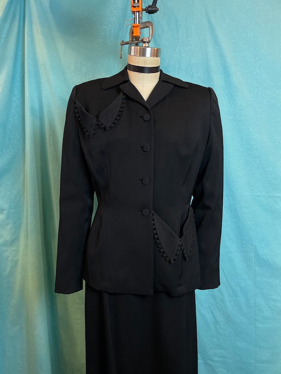 1940s W:26” Kay Saks Yablokoff Black Wool Gabardi… - image 2