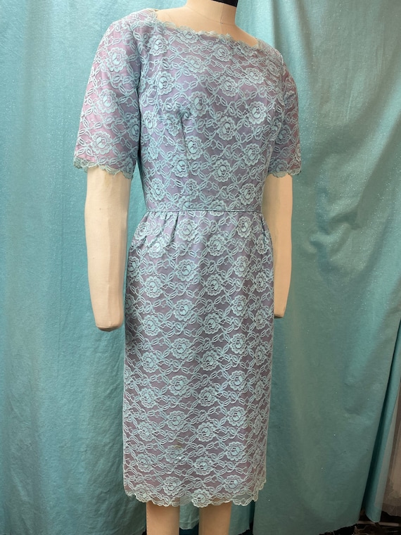 1950s/1960s W:27” Little Turquoise Blue cotton dr… - image 2