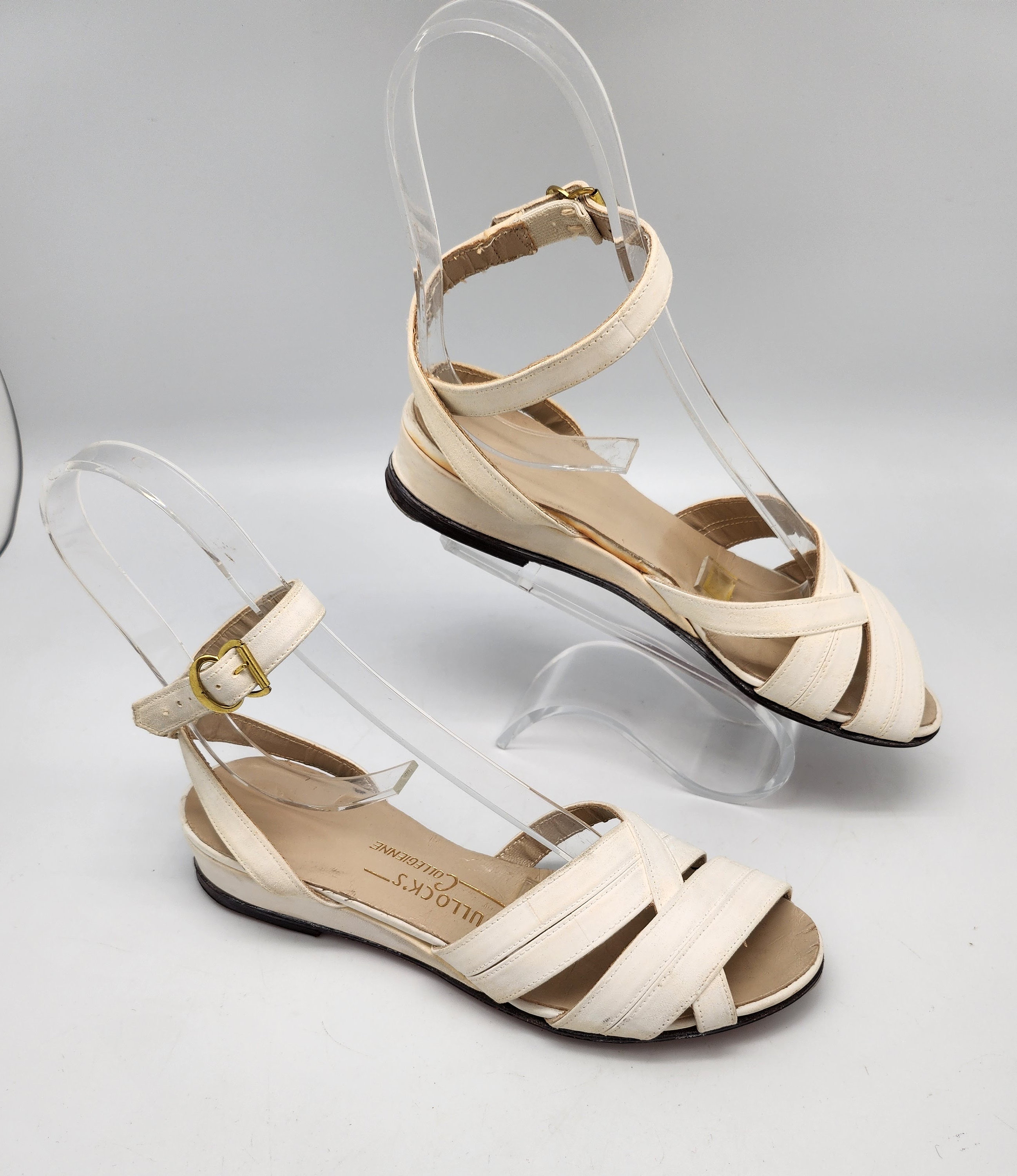 1940s 1950s Sz:5.5 White Cross Over Strappy Peep Toe Low