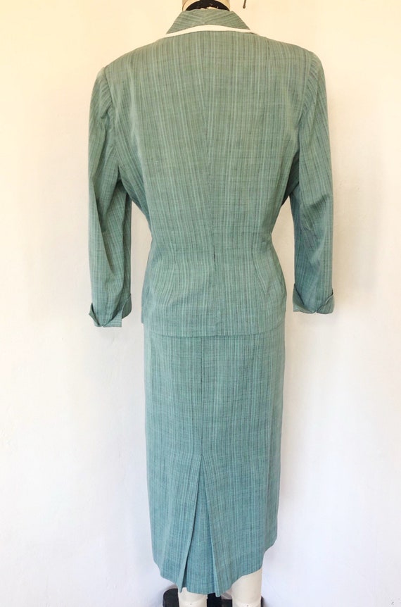 1940s1950s W:32 VOLUP 2PC aqua black cotton rayon fleck summer skirt suit