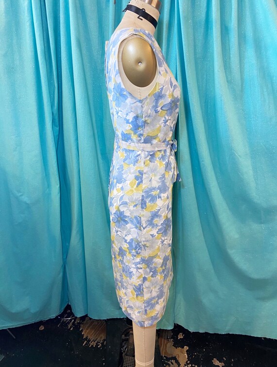 1960s B:36 blue yellow white floral polyester cri… - image 3