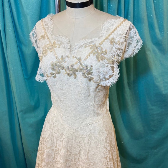 1940s/1950s W:30 white nylon floral lace overlay … - image 1