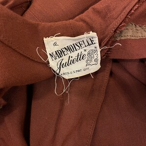 1940’s/1950’s W:28 Mademoiselle Juliette Rayon linen collar pockets A-line skirt chocolate brown belt bild 3