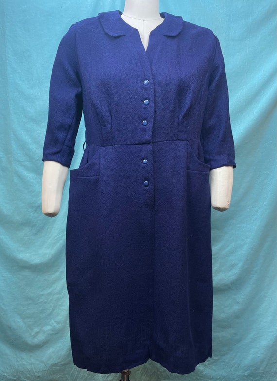 1950s W:35” Vintage Anne Carter wool navy blue 3/4