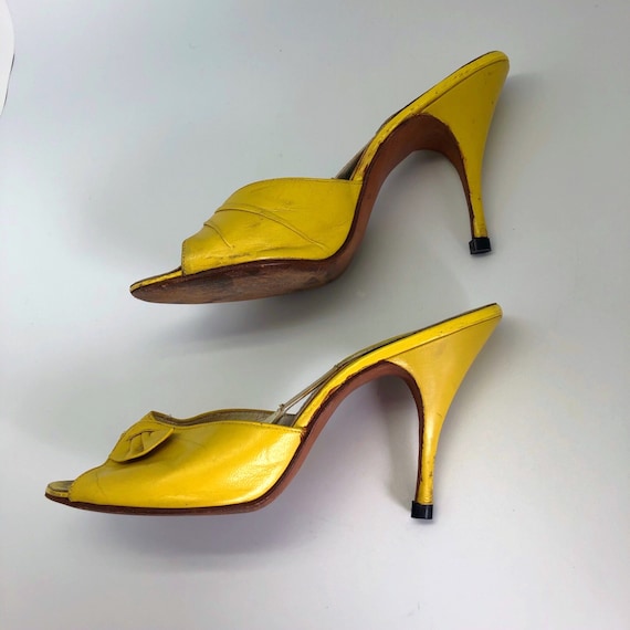 1950s SZ:6.5M yellow leather open toe springolato… - image 4