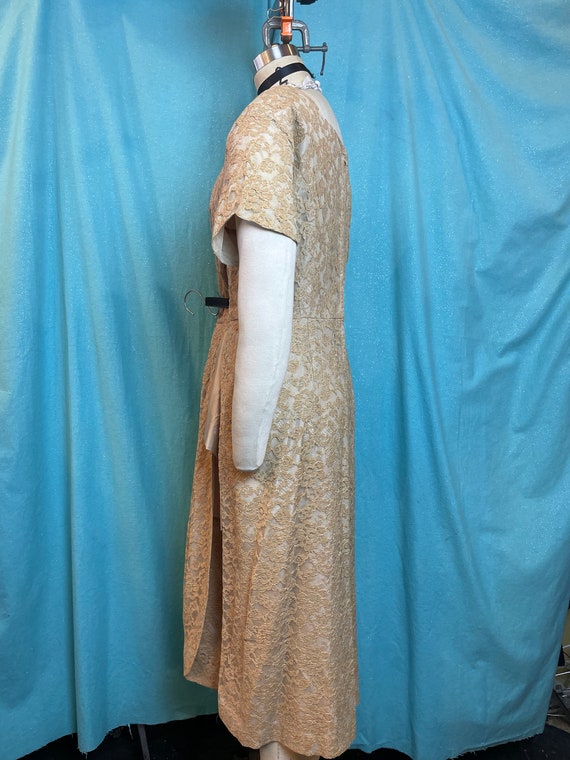 1950s W:33 GLEN JOAN gold beige lace acetate dres… - image 5