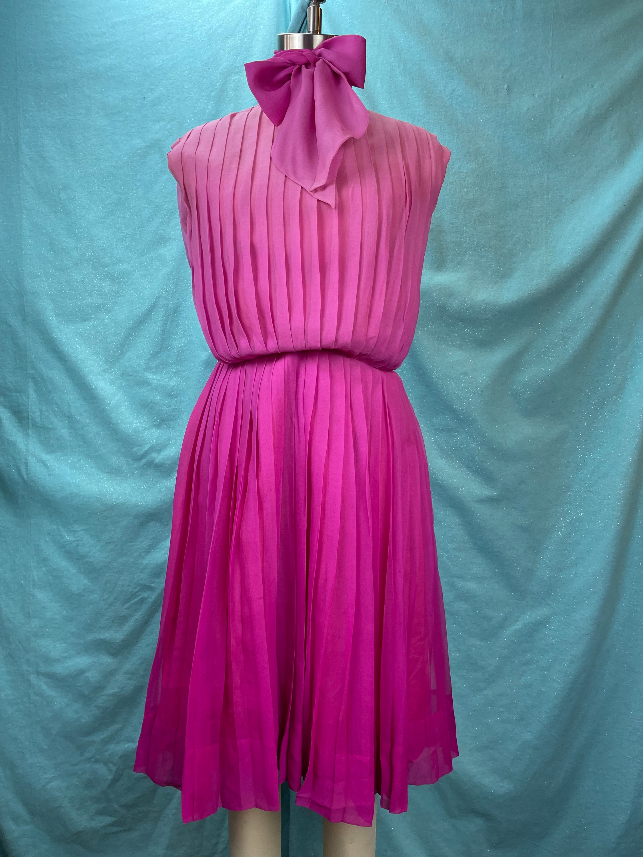 1960s W:26” 60s Pink Ombré Silk Chiffon Pleated Dress Pamela Rue Haley  Place De L'opera Couturier Haute Couture Fashion Museum Grade Rare