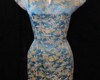 1940s/1950s W:22 BARNETT Aqua Chartreuse Mauve Tan Asian Brocade - Main Image