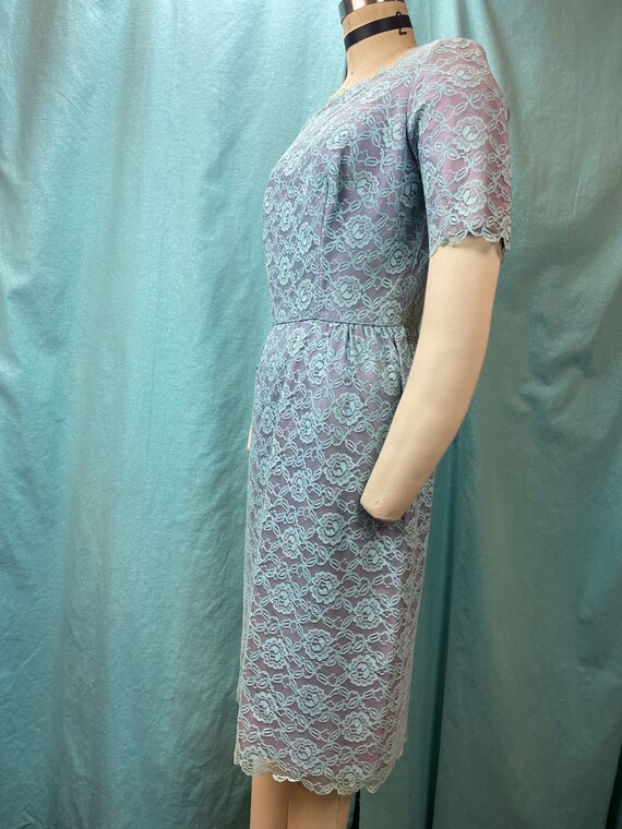 1950s/1960s W:27” Little Turquoise Blue cotton dr… - image 3