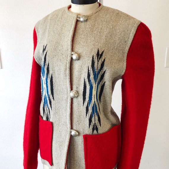 1940s SZ:M red gray blue black wool chimayo 49er j