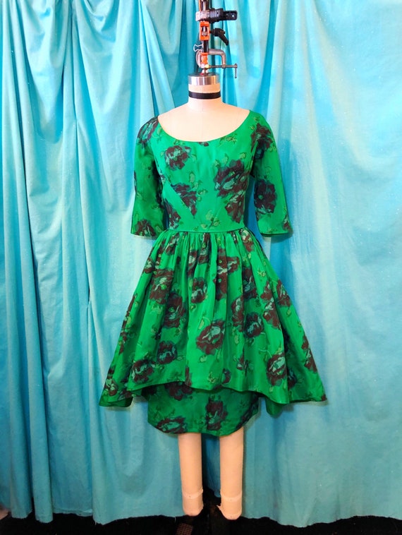 1950s/1960s W:28 Kelly green impressionist floral… - image 2