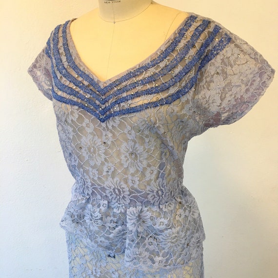 1940s/1950s W:30 baby blue sheer lace beaded rhine