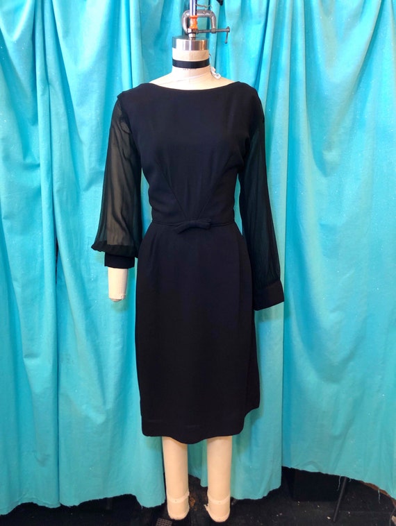 1950s/1960s W:28 LBD black rayon crepe sheer chif… - image 2