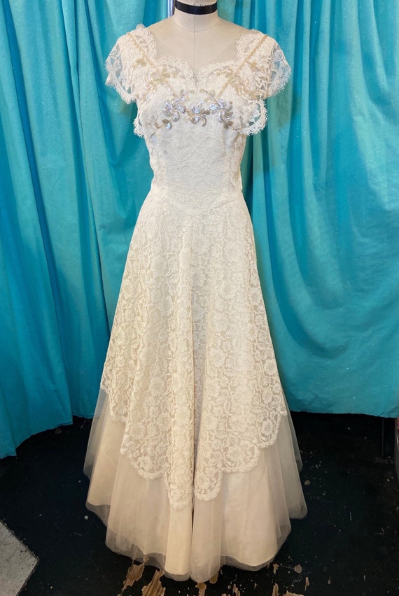 1940s/1950s W:30 white nylon floral lace overlay … - image 2