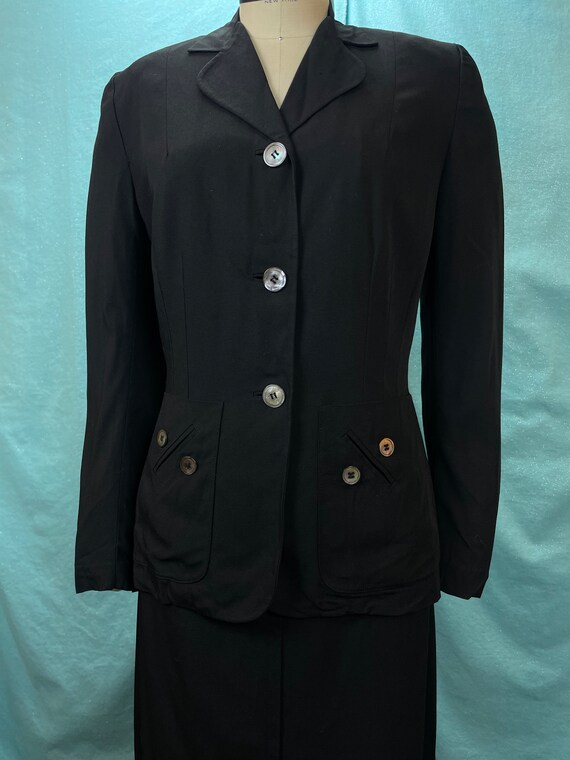 retro auction vintage macadam button wool jacket and skirt set green size 40