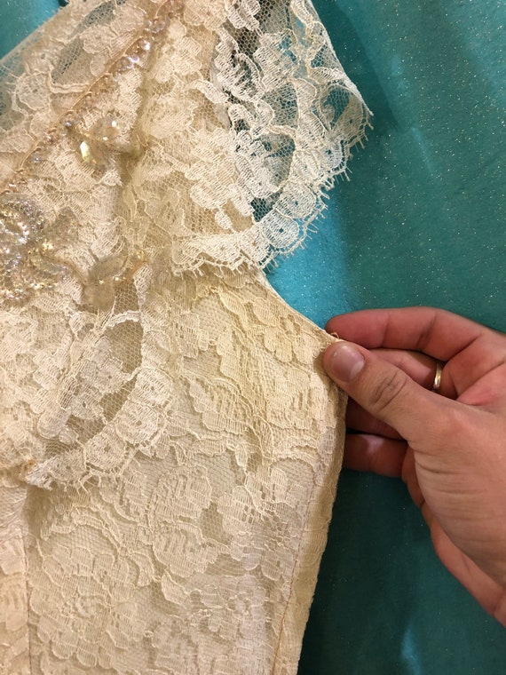 1940s/1950s W:30 white nylon floral lace overlay … - image 7