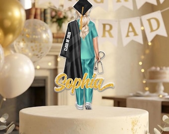 Gepersonaliseerde verpleegkundige afstuderen 2026 cadeau, aangepaste verpleegkundige afstuderen taarttopper, klasse van 2026 taart charme, gefeliciteerd Grad feestartikelen decor
