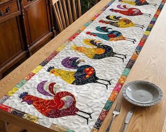 Haan tafelloper boerderij decor, kleurrijke kip tafelloper, rustieke keukentafel decor, landelijke eettafel, decoratie haan