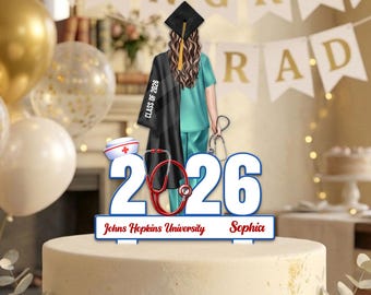 Gepersonaliseerde verpleegkundige afstuderen 2026 cadeau, aangepaste verpleegkundige afstuderen taarttopper, klasse van 2026 taart charme, gefeliciteerd verpleegkundige grad party decor cadeau