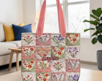 Torba na zakupy w stylu vintage z motywem kwiatowym, torebka prezentowa z kwiatowym sercem, urocza, estetyczna torba, prezent dla mamy i przyjaciółki, wielokrotnego użytku torba na zakupy, torba z kwiatowym sercem