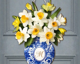 Aangepaste narcisbloem houten bord, deurhanger lente, gepersonaliseerde vaas eerste decor, bloemen boerderij kunst aan de muur, decor bloemen huis