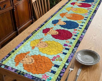 Kleurrijke schapen tafelloper, decor lamsboerderij, schattige dieren tafelkleed, lente Pasen keuken eetkamer decoratie, schattige schapenboerderij tafeldecor