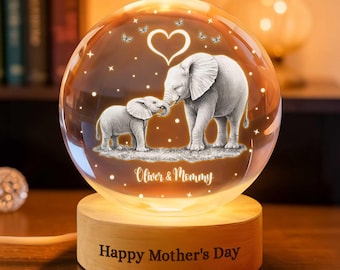 Aangepaste olifant moeder en baby led-ballicht, Moederdagcadeau, romantisch nachtlampje voor moeder, lamp familieherinnering, decor olifant familie