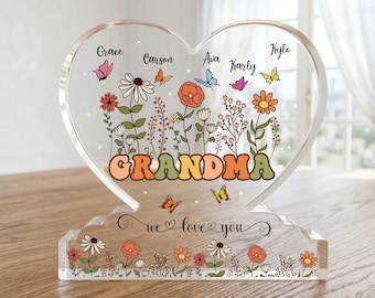 Aangepaste oma naambord acrylplaat, gepersonaliseerde kleinkinderen cadeau, bloemen vlinder decor, cadeau voor oma Mimi Gigi, oma aandenken