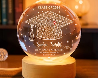 Prezent na ukończenie studiów w klasie 2026: lampa kula LED, spersonalizowana mapa uniwersytecka, prezent na pamiątkę z uczelni, dekoracja pokoju studenckiego, prezent dla absolwenta uczelni
