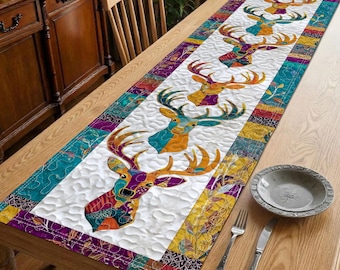 Tafelloper bohoherten, eettafeldecor in bosstijl, rustieke bosrijke dierenloper, decoratie herfstoogst, cadeau hertenliefhebber