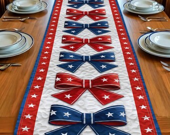 USA patriottische tafelloper, rood blauwe ster boog decor, Independence Day tafelloper, 4 juli feest tafel decor, patriottisch Amerikaans decor