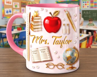 Personalizowany kubek dla nauczyciela z imieniem, kubek do kawy Apple School, pomysł na prezent dla nauczyciela, prezent na koniec roku szkolnego dla nauczyciela, kubek do klasy, prezent na powrót do szkoły