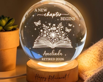 Spersonalizowana kryształowa kula LED z lampką emerytalną, prezent emerytalny dla kobiet, prezent dla nauczyciela z okazji przejścia na emeryturę, prezent pożegnalny dla współpracownika, prezent dla najlepszej przyjaciółki z pracy