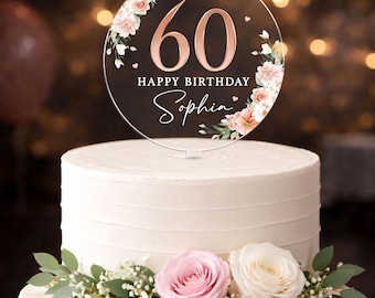 Gepersonaliseerde bloemen verjaardagstaart topper, 30e verjaardagsfeestje, 40e 50e 60e verjaardag cadeau, verjaardagsfeestje gunsten, verjaardagstaart charme