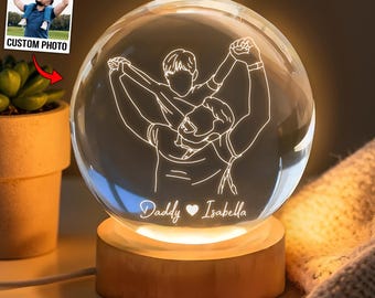 Aangepaste foto papa led-ballicht, gepersonaliseerd vaderdagcadeau van dochter, familieaandenken nachtlampje, cadeau-idee vader, decor familie vader