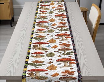 Herfstpaddestoel tafelloper, bos keukendecor, herfstbladeren loper, Cottagecore tafeldecor, rustieke boerderij loper, tuindecor