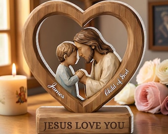 Blok akrylowy „Jezus Cię kocha”, spersonalizowany prezent chrześcijański, pamiątka dziecka Bożego, dekoracja pokoju dziecięcego o tematyce religijnej, pomysł na prezent z okazji chrztu, dekoracja domu o tematyce religijnej