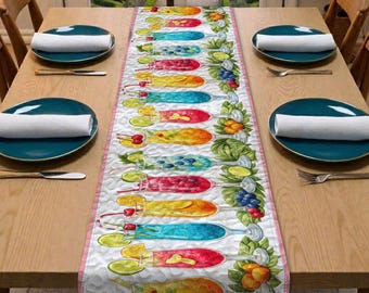 Zomerdrankje tafelloper, fruitcocktail keukendecor, kleurrijke eettafelloper, feesttafeldecoratie, tropisch feesttafeldecor