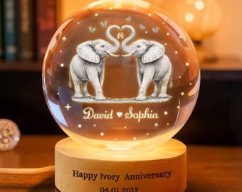 Aangepaste 14e ivoren huwelijksverjaardag bal nachtlampje, 14e verjaardag cadeau, ivoor verjaardagscadeau, cadeau koppels, het ivoor jaar cadeau