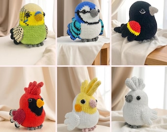 Zestaw wzorów szydełkowych na ptaki: 6 pluszowych maskotek amigurumi (do pobrania w formacie PDF)