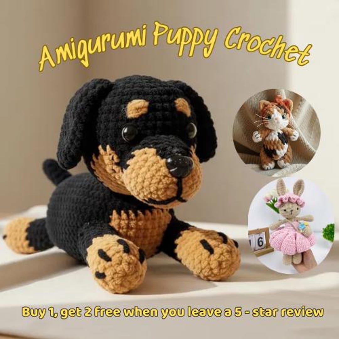 Rottweiler Dog Crochet Pattern – Amigurumi Puppy PDF Pattern, Cute Dog ...