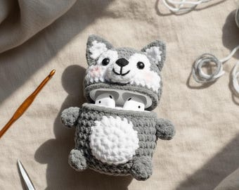 Husky AirPods Pro Crochet Case Pattern PDF, Cute Dog AirPods Cover, Beginner Crochet Pattern (PDF Pattern)