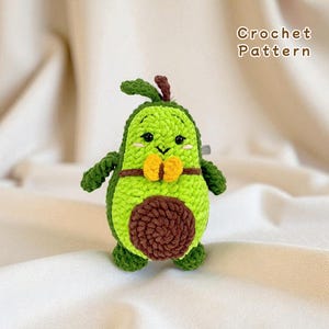 Avocado haakpatroon pdf, kawaii amigurumi avocado pluche, schattig gehaakt voedsel speelgoed, gevulde avocado DIY, digitaal patroonbestand