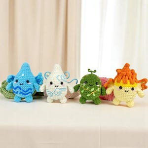 Elemental Sprites Crochet Pattern Bundle PDF 4in1, Amigurumi Fire Water Air Earth Spirits, Cute Element Plush Set, Nature Magic DIY Gift