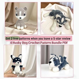 Husky Dog Crochet Pattern Bundle PDF – 4 Cute Plush Husky Amigurumi Toys – Beginner-Friendly Digital Pattern – Instant Download