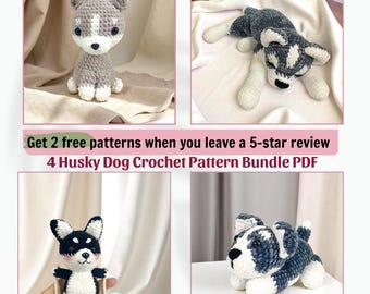 Husky Dog Crochet Pattern Bundle: 4 Amigurumi Plush Toys (PDF Pattern, Beginner-Friendly Digital Download)