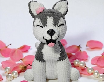 Schema per cane all'uncinetto in PDF, cucciolo di husky amigurumi, peluche fai da te, schema digitale in PDF