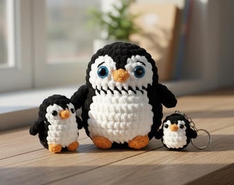 Crochet Penguin Pattern Bundle, Amigurumi Plush Set, Keychain PDF Sizes